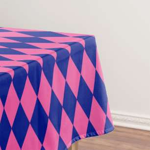 Pink and Blue Harlequin Checkered Design Tablecloth
