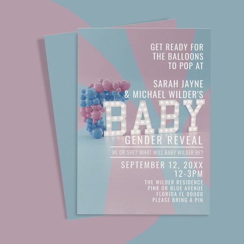 Pink and Blue He or She Gender Reveal Invitation