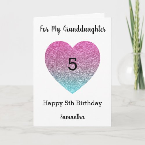 Pink and Blue Heart Glitter 5th Birthday Card