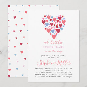 Pink and Blue Heart Valentine Baby Shower Invitation