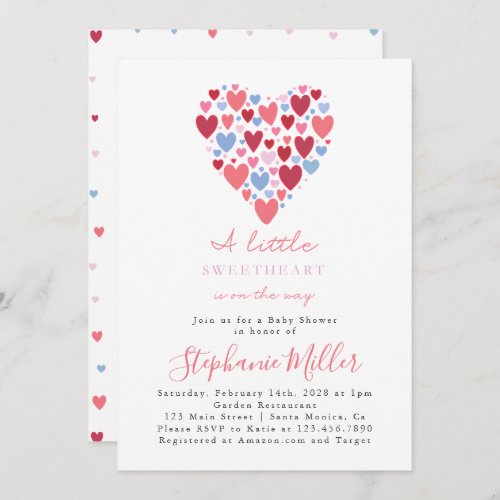 Pink and Blue Heart Valentine Baby Shower Invitation