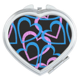 Pink And Blue Hearts Abstract Pattern Compact Mirror