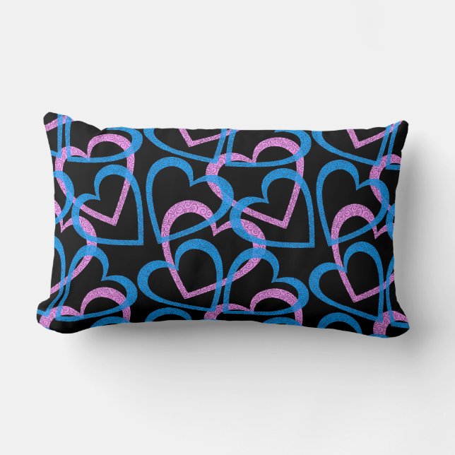 Pink And Blue Hearts Abstract Pattern Lumbar Pillow (Front)