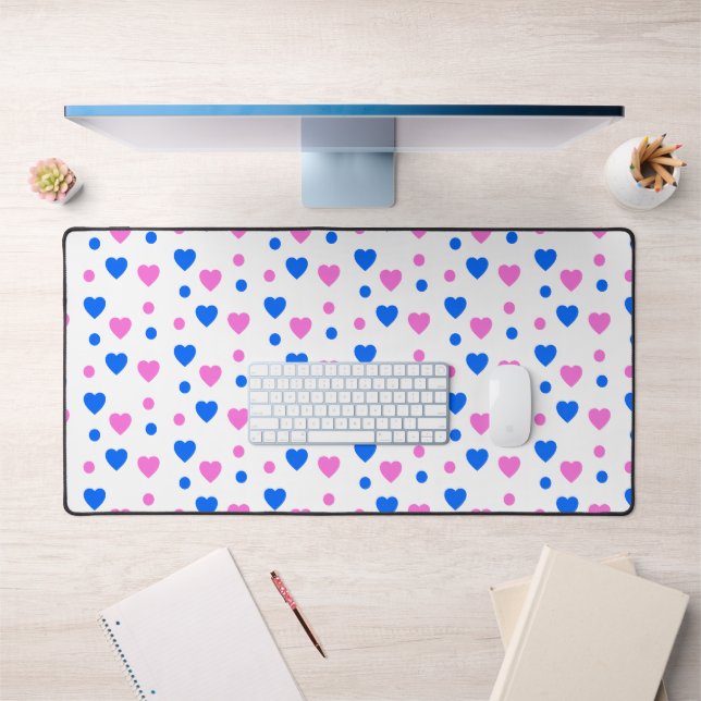 Pink and Blue Hearts and Polka Dots Pattern Desk Mat (Office 1)