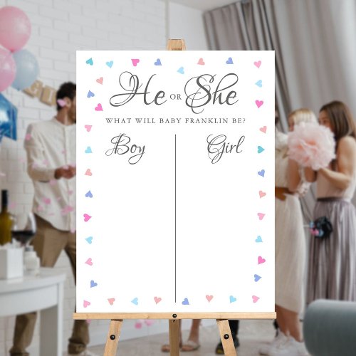 Pink And Blue Hearts Gender Reveal Voting Sign