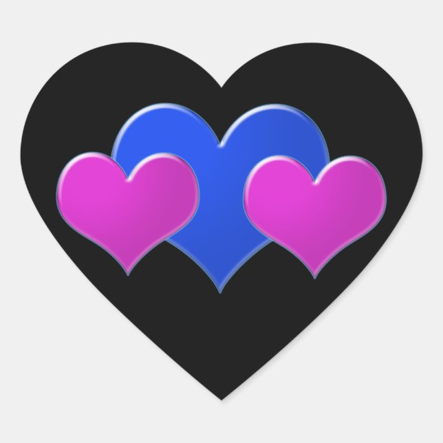 pink and blue hearts on black background heart sticker (Front)