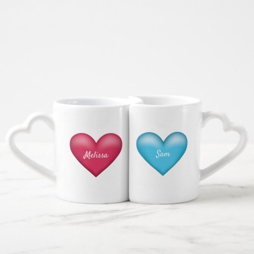 Pink And Blue Hearts With Personalized Names Coffee Mug Set