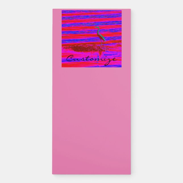 pink and blue heron Thunder_Cove Magnetic Notepad (Front)