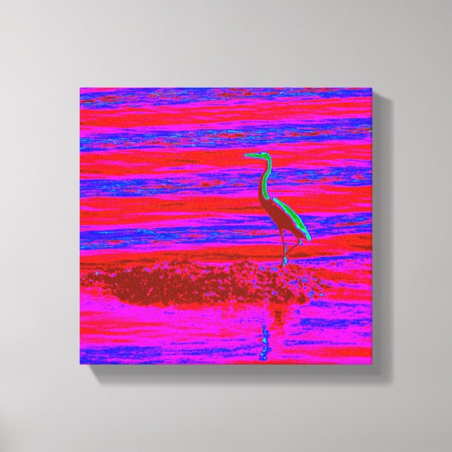 pink and blue heron wrapped canvas print (Front)