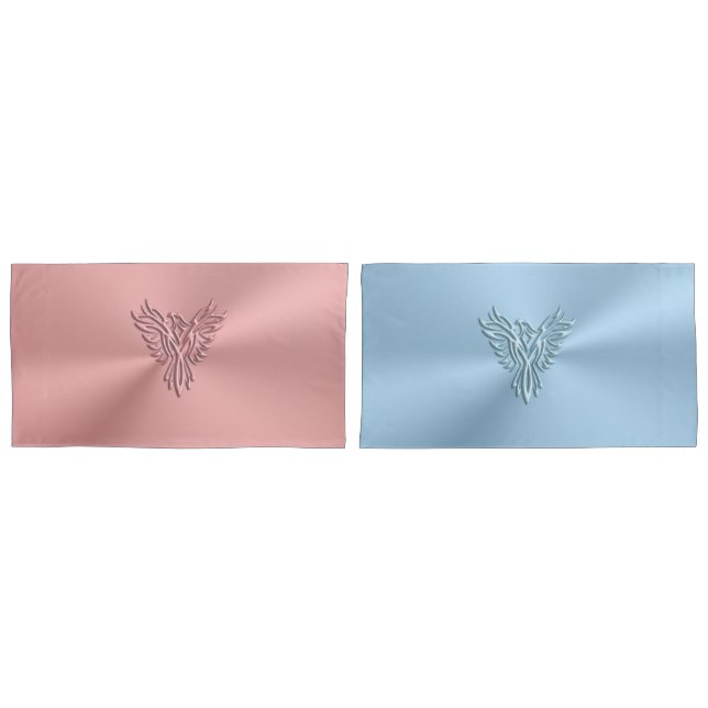 Pink and Blue His and Hers Rising Pheonix Pillowcase (Front-Set)