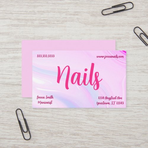 Pink and Blue Holographic Nail Artist Manicure Business Card