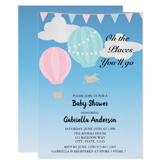 Pink And Blue Hot Air Balloon Baby Shower Invitation | Zazzle.com