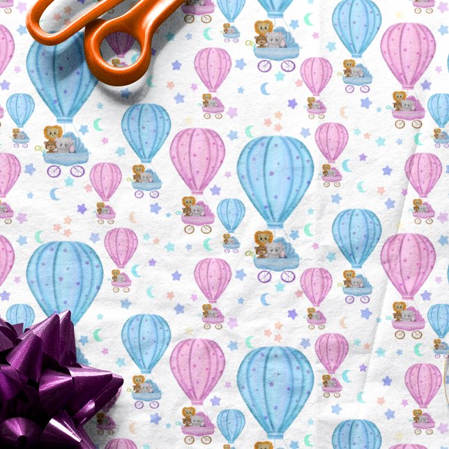 Pink And Blue Hot Air Balloon Cute Animals Tissue Paper (Creator Uploaded)