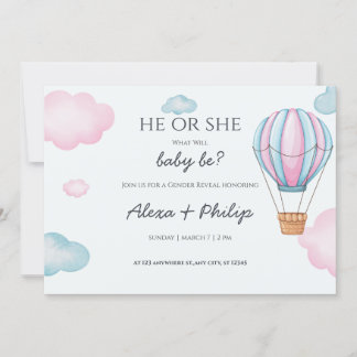Pink and Blue Hot Air Balloon Gender Reveal Party Invitation