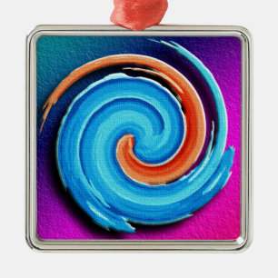 Pink and Blue Hurricane Swirl Metal Ornament