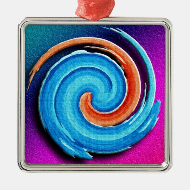Pink and Blue Hurricane Swirl Metal Ornament (Front)