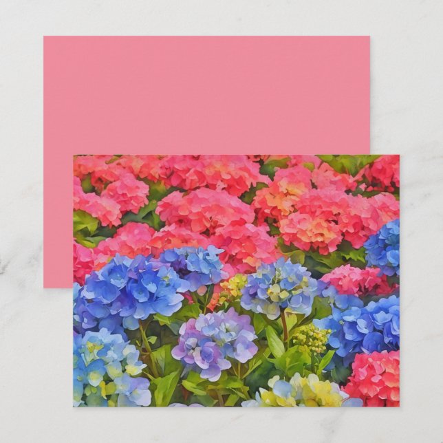 Pink and Blue Hydrangea Flowers Note Card Set (Front/Back)