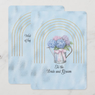 Pink and Blue Hydrangea Waterting Can Gold Arches Note Card