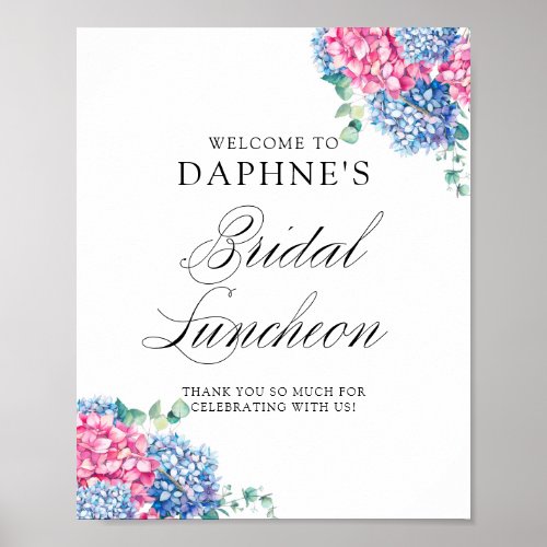 Pink and Blue Hydrangeas Bridal Luncheon Welcome Poster