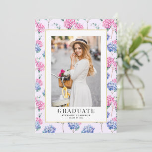 Pink and Blue Hydrangeas Floral Graduation Photo Invitation
