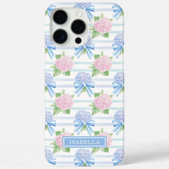 Pink and Blue Hydrangeas Striped Case-Mate iPhone Case (Back)