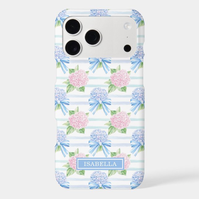 Pink and Blue Hydrangeas Striped Case-Mate iPhone Case (Back)