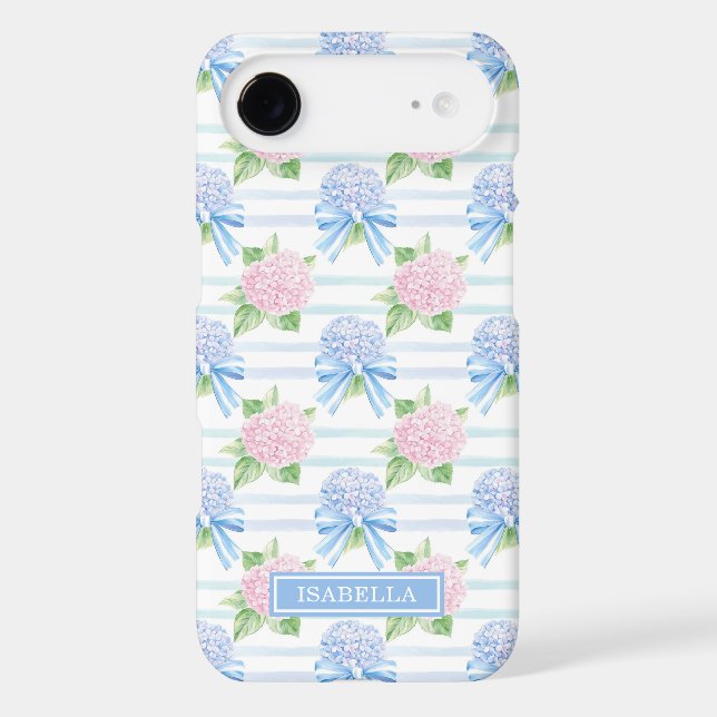 Pink and Blue Hydrangeas Striped Case-Mate iPhone Case (Back)