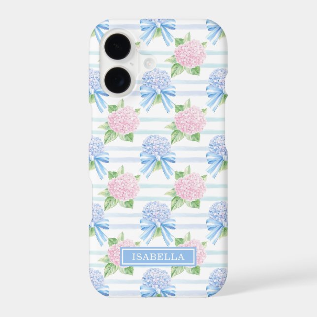 Pink and Blue Hydrangeas Striped Case-Mate iPhone Case (Back)