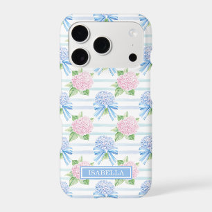 Pink and Blue Hydrangeas Striped iPhone 17 Pro Case