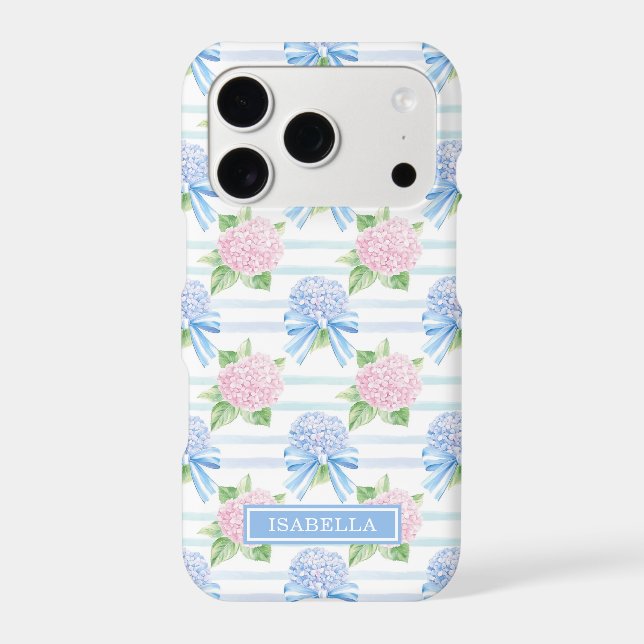 Pink and Blue Hydrangeas Striped Case-Mate iPhone Case (Back)
