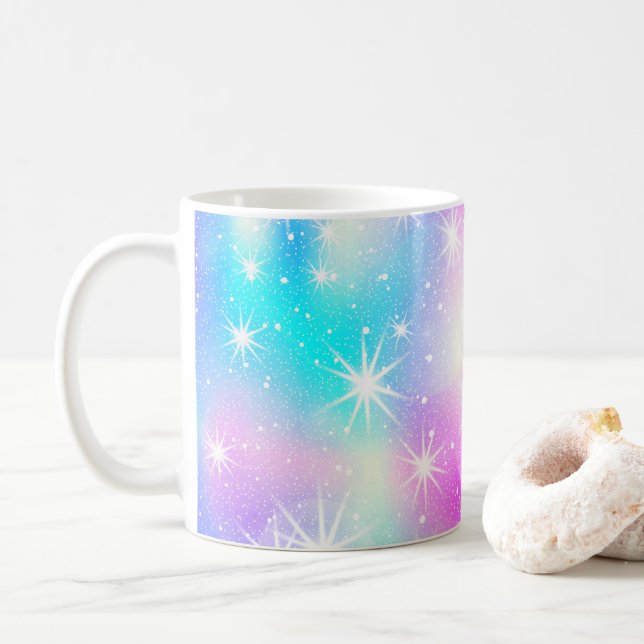 Pink and Blue Iridescent Sparkle coffee mug, Coffee Mug (With Donut)