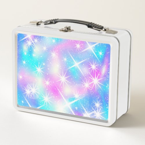Pink and Blue Iridescent Sparkle Metal Lunch Box