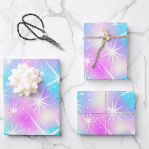 Pink and Blue Iridescent Sparkle Wrapping Paper Sheets
