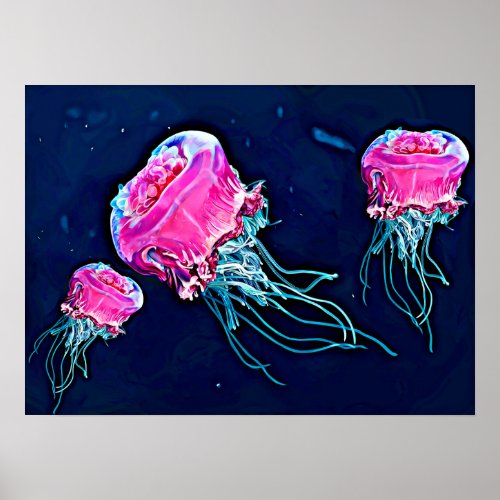 Pink and Blue Jellyfish SEalife Original Art Poster