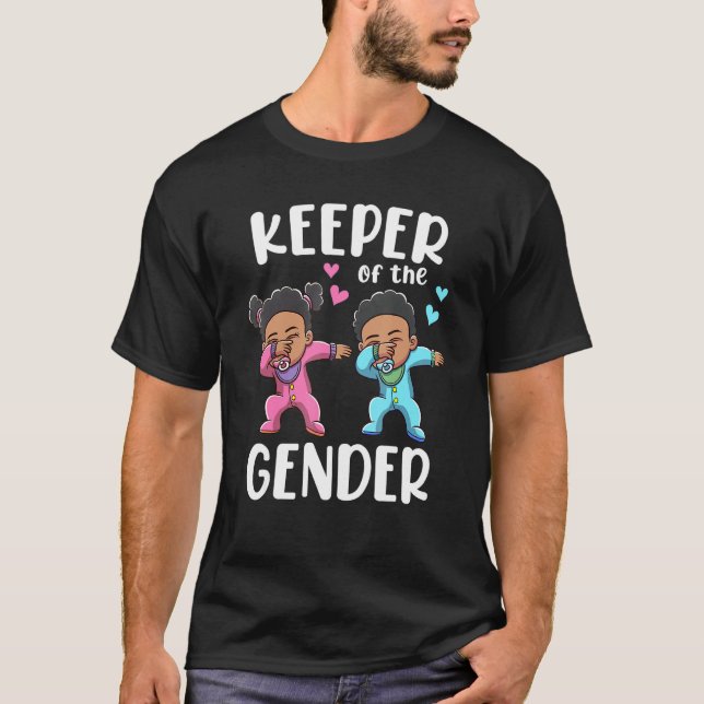 Pink And Blue Keeper Of The Gender Reveal Party T-Shirt (Front)