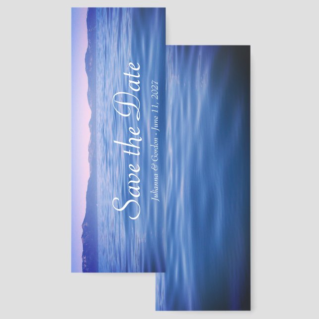 Pink and Blue Lake Tahoe Photo Save the Date Bookmarks (Front & Back)