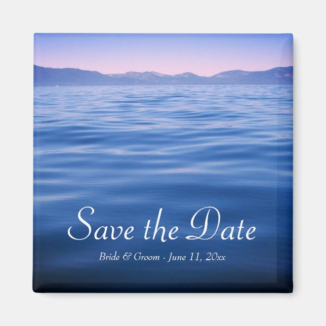 Pink and Blue Lake Tahoe Photo Save the Date Magnet (Front)