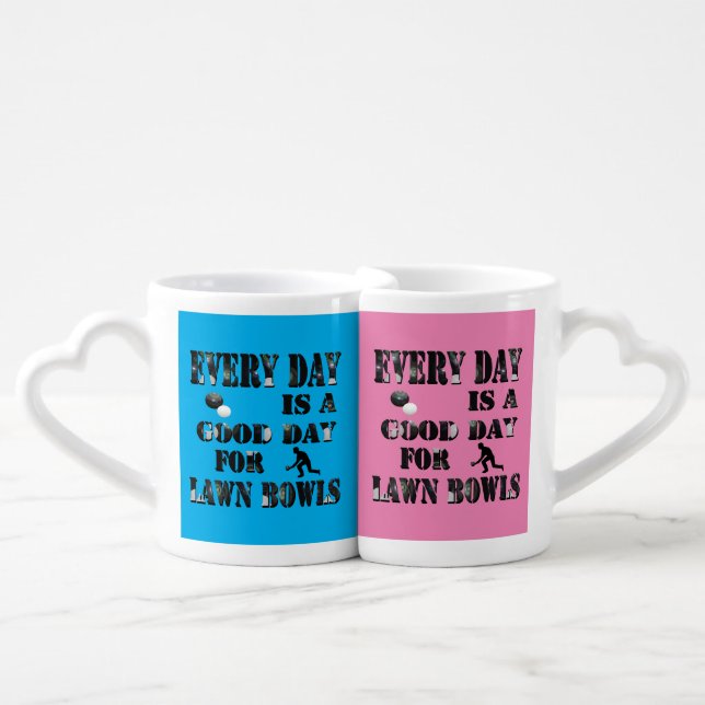 Pink And Blue Lawn Bowls Design, Coffee Mug Set (Front Nesting)