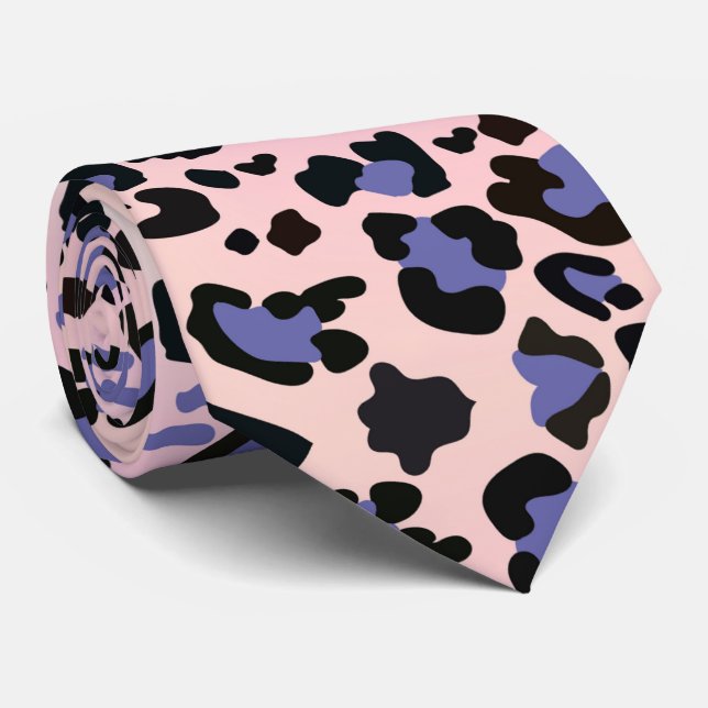 Pink and Blue Leopard Pattern Neck Tie (Rolled)