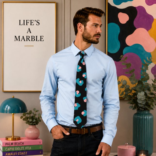 Pink and Blue Leopard Pattern Neck Tie (Creator Uploaded)