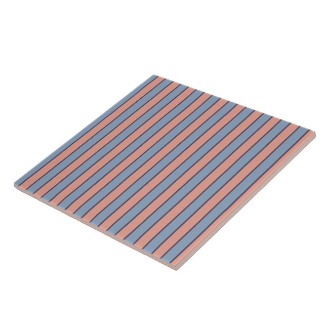 Pink and blue line stripes pattern ceramic tile (Side)