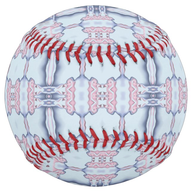 Pink and Blue Lined Kaleidoscope Pattern Softball (Front)