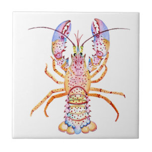 Pink and Blue Lobster Ceramic Tile
