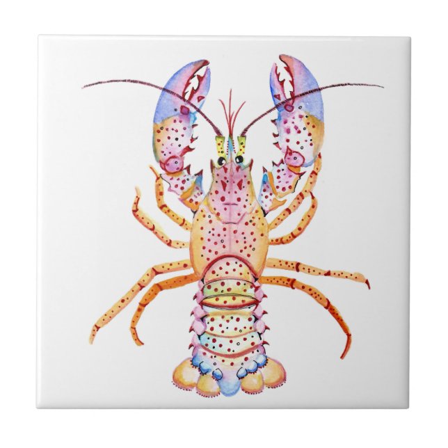 Pink and Blue Lobster Ceramic Tile (Front)