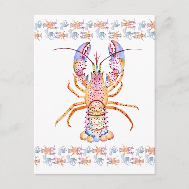 Pink and Blue Lobster Holiday Postcard (Front)