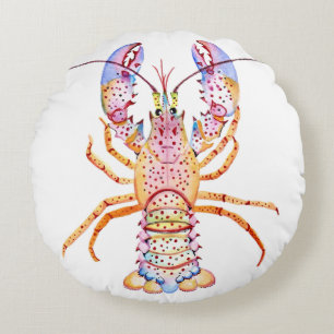 Pink and Blue Lobster Round Pillow