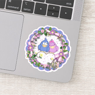 Pink and Blue Love Birds Die Cut Sticker Decal