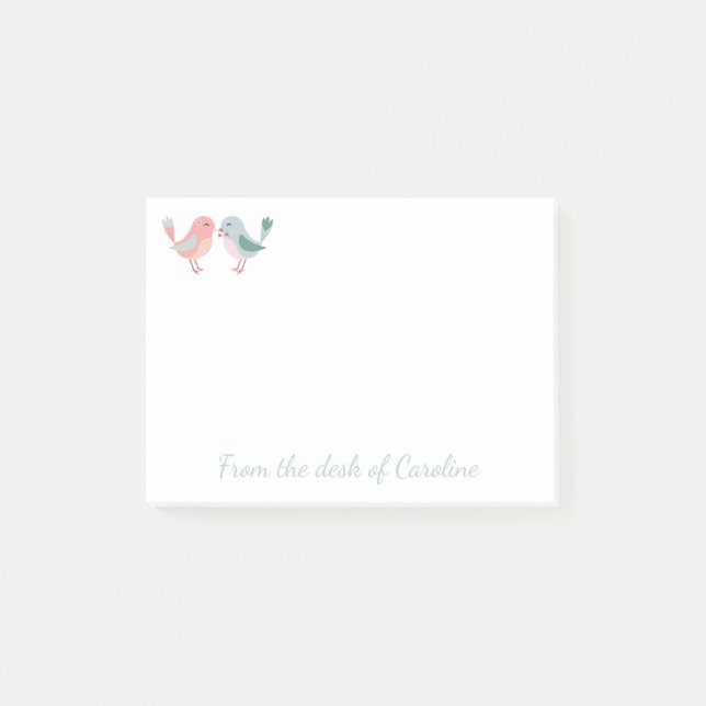Pink And Blue Lovebirds Love, Wedding Post-it Notes (Front)