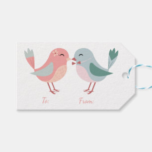 Pink And Blue Lovebirds - Wedding, Bridal Shower Gift Tags