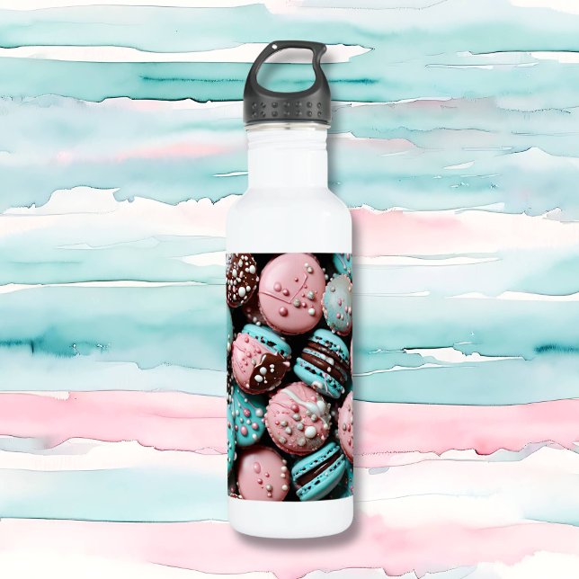 Pink and Blue Macaron with Sprinkles Stainless Steel Water Bottle (Creator Uploaded)